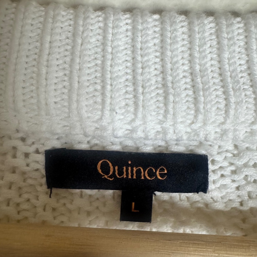 Quince Women's Cable Knit Cotton Crewneck Sweater Ivory Large - Picture 4 of 7